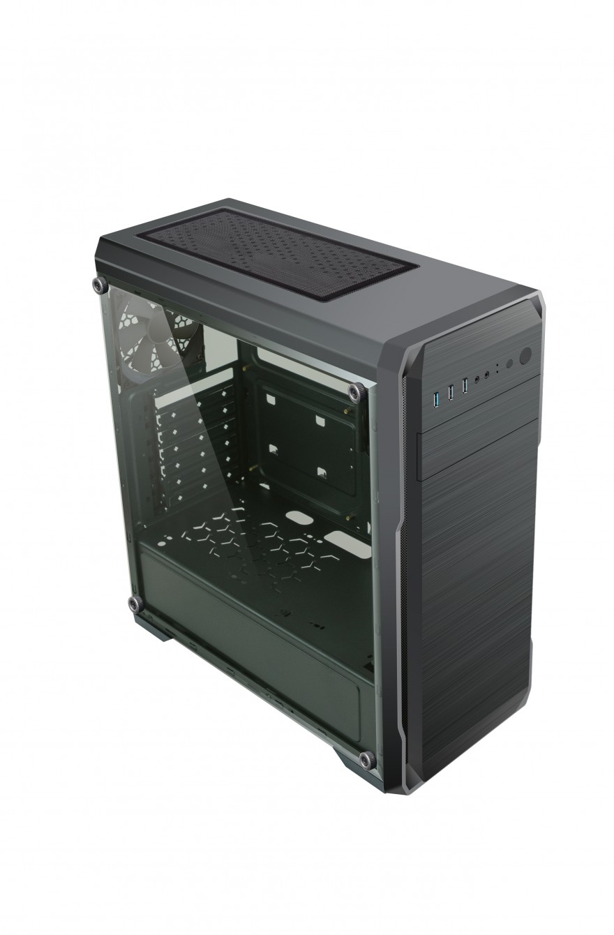 DIYPC DIY-A1-BK Black Tempered Glass USB 3.0 ATX Mid Tower Computer Case with 1 x 120mm Fan x Rear Pre-installed 