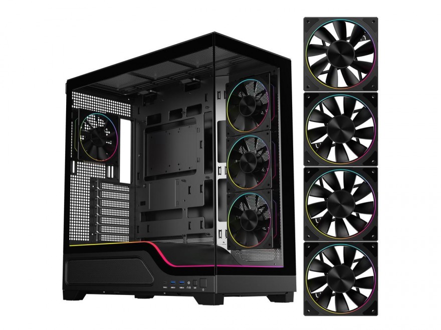 DIYPC IDX5-BK-ARGB Black USB3.0 / Type C ATX Mid Tower Gaming Computer Case w/ Dual Tempered Glass Panel and ARGB PWM Fans Pre-Installed