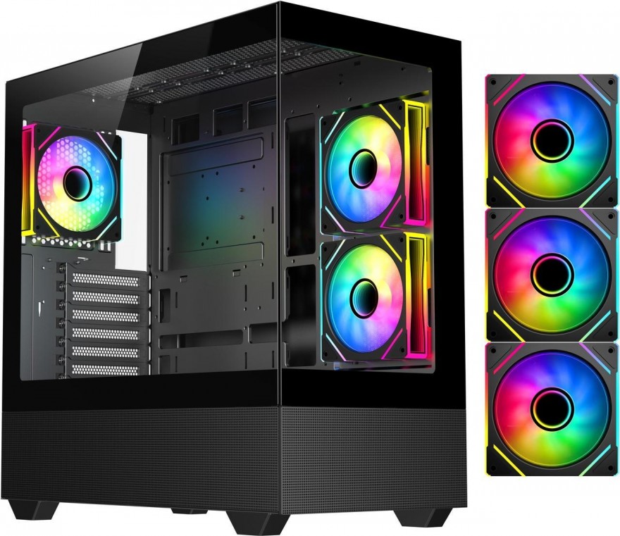 thumbnail image 2 of DIYPC ARGB-N5-BK Black ATX Mid Tower Gaming Computer Case - USB 3.0 & Type C, Tempered Glass 2 of 4