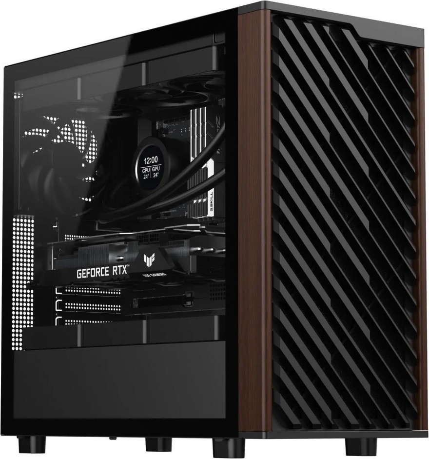 DIYPC DIY-ATX28-Wood Black USB3.0 /Type C ATX Mid Tower Gaming Computer Case w/ Tempered Glass Side Panel and Walnut Wood Front Panel, 4 x 140mm PWM Fans Pre-Installed
