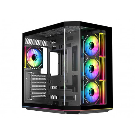 DIYPC ARGB-N3-PRO Black USB3.0 / Type C ATX Tower Gaming Computer Case w/ Tempered Glass and ARGB PWM Fans Pre-Installed