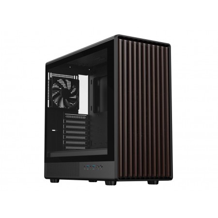 DIYPC DIY-ATX08-Wood Black USB3.0 / Type C ATX Mid Tower Gaming Computer Case w/ Tempered Glass Side Panel and Walnut Wood Front Panel