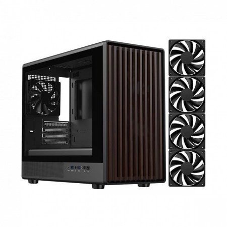 DIYPC DIY-mATX06-Wood Black USB3.0 / Type C Micro ATX Tower Gaming Computer Case w/ Tempered Glass Side Panel and Walnut Wood Front Panel
