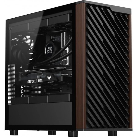 DIYPC DIY-ATX28-Wood Black USB3.0 /Type C ATX Mid Tower Gaming Computer Case w/ Tempered Glass Side Panel and Walnut Wood Front Panel, 4 x 140mm PWM Fans Pre-Installed
