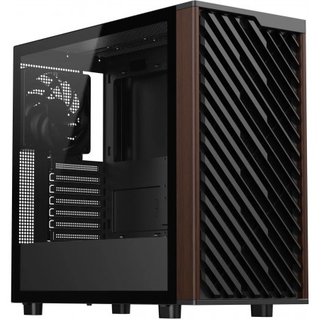 DIYPC DIY-ATX28-Wood Black USB3.0 /Type C ATX Mid Tower Gaming Computer Case w/ Tempered Glass Side Panel and Walnut Wood Front Panel, 4 x 140mm PWM Fans Pre-Installed