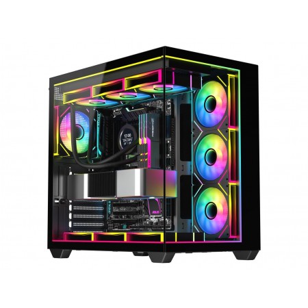 DIYPC IDX3-ATX-ARGB Black USB3.0 / Type C ATX Tower Gaming Computer Case w/ Tempered Glass and ARGB PWM Fans Pre-Installed