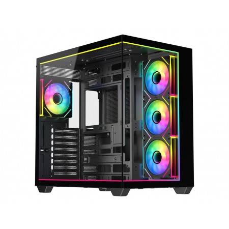 DIYPC IDX3-ATX-ARGB Black USB3.0 / Type C ATX Tower Gaming Computer Case w/ Tempered Glass and ARGB PWM Fans Pre-Installed