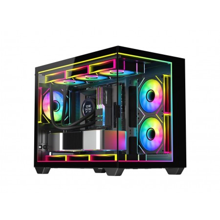 DIYPC IDX4-MicroATX-ARGB Black USB3.0 / Type C Micro ATX Tower Gaming Computer Case w/ Tempered Glass and ARGB PWM Fans Pre-Installed