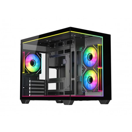 DIYPC IDX4-MicroATX-ARGB Black USB3.0 / Type C Micro ATX Tower Gaming Computer Case w/ Tempered Glass and ARGB PWM Fans Pre-Installed