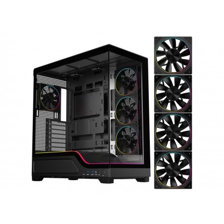 DIYPC IDX5-BK-ARGB Black USB3.0 / Type C ATX Mid Tower Gaming Computer Case w/ Dual Tempered Glass Panel and ARGB PWM Fans Pre-Installed