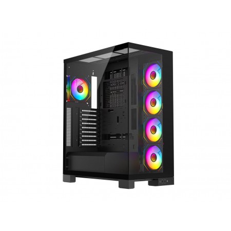 DIYPC Vanguard-F2-Pro Black Dual USB3.0 and Type C Tempered Glass ATX Full Tower Gaming Computer Case w/ 5 x 120mm ARGB PWM Fans Pre-Installed