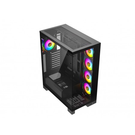 DIYPC Vanguard-F2-Pro Black Dual USB3.0 and Type C Tempered Glass ATX Full Tower Gaming Computer Case w/ 5 x 120mm ARGB PWM Fans Pre-Installed