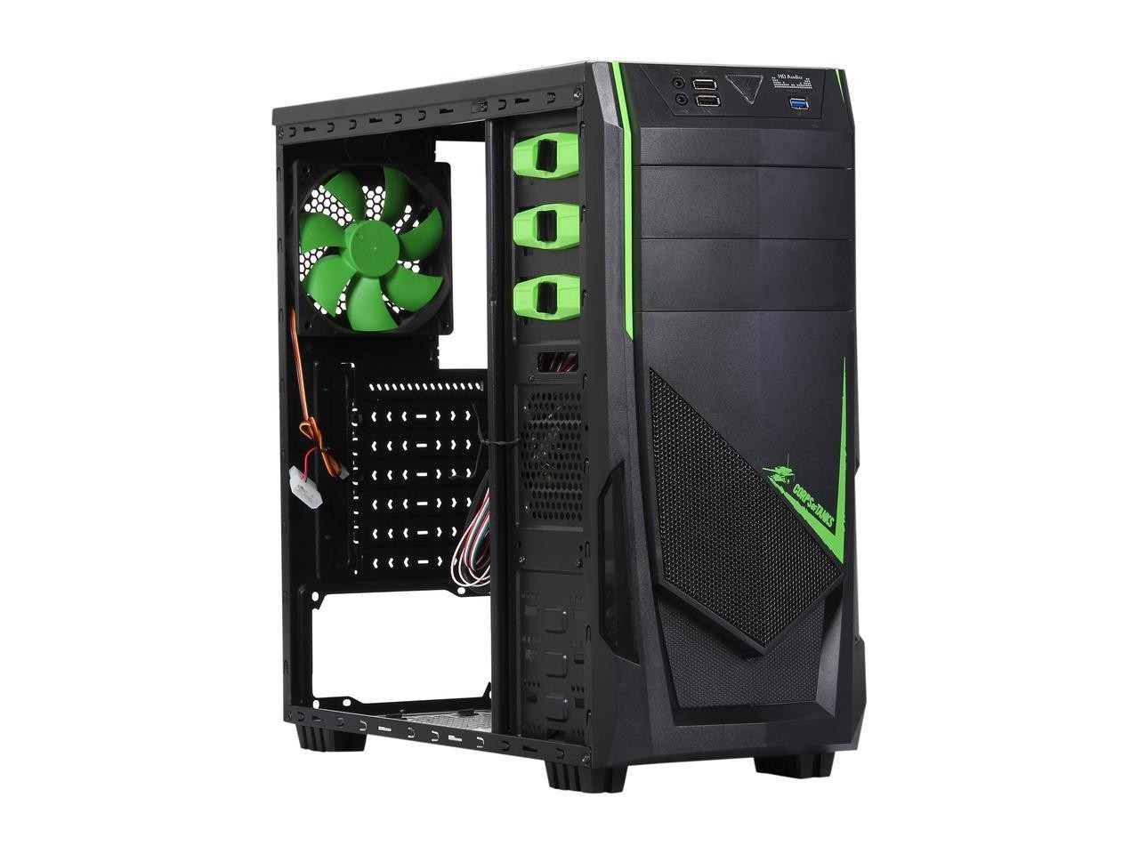 DIYPC Ranger-R8-G Black/Green USB 3.0 ATX Mid Tower Gaming Computer Case with 3 