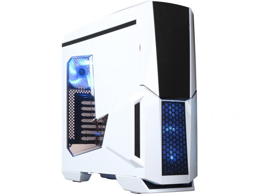 DIYPC Gamemax-W White Dual USB 3.0 ATX Full Tower Gaming Computer Case with Build-in 5 x Blue Fans (2 x 120mm LED Fan x Top, 2 x 120mm LED Fan x Front, 1 x 120mm LED Fan x Rear), Water Cooling Ready