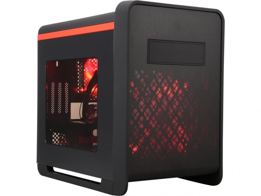 DIYPC Cuboid-R Black / Red USB 3.0 Gaming Micro-ATX Mid Tower Computer Case w/ 1 x 140mm LED Red Fan x Front, 1 x 120mm LED Red Fan x Rear