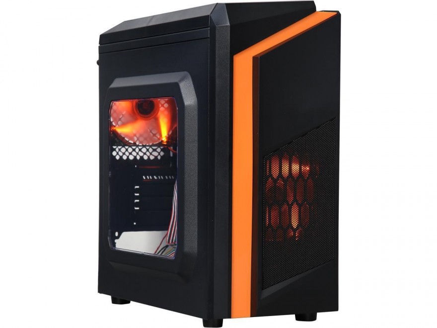 DIYPC DIY-F2-O Black/Orange USB 3.0 Micro-ATX Mini Tower Gaming Computer Case with 2 x Orange LED Fans (Pre-installed)