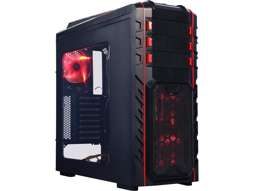 DIYPC Skyline-06-WR Black/Red Dual USB 3.0 ATX Full Tower Gaming Computer Case with 5 x 120mm Red Fans, Hot Swap Docking