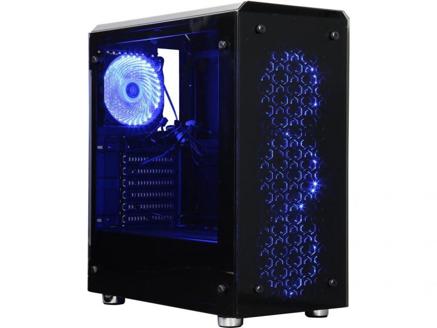DIYPC IllusionI-BL Black Dual USB3.0 Steel / Tempered Glass ATX Mid Tower Gaming Computer Case w/4 x 120mm Blue 33LED Light Fans (Pre-Installed)