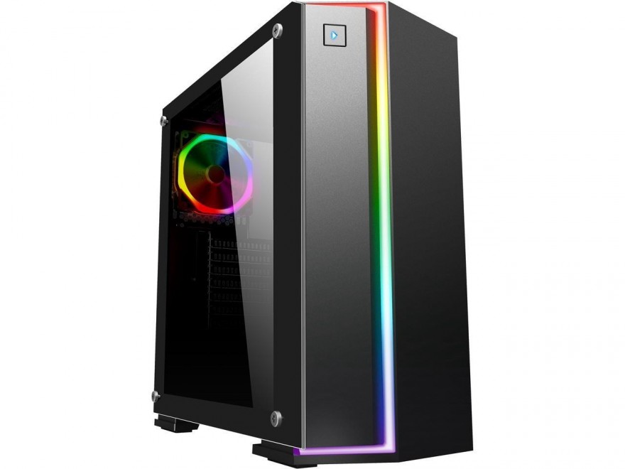 DIYPC Rainbow-Flash-V2 Black Dual USB3.0 Steel/ Tempered Glass ATX Mid Tower Gaming Computer Case w/Tempered Glass Panel and Addressable RGB Strip and Pre-Installed 1 x RGB Addressable Ring Fan (7 Different Color in 3 Mode Control)