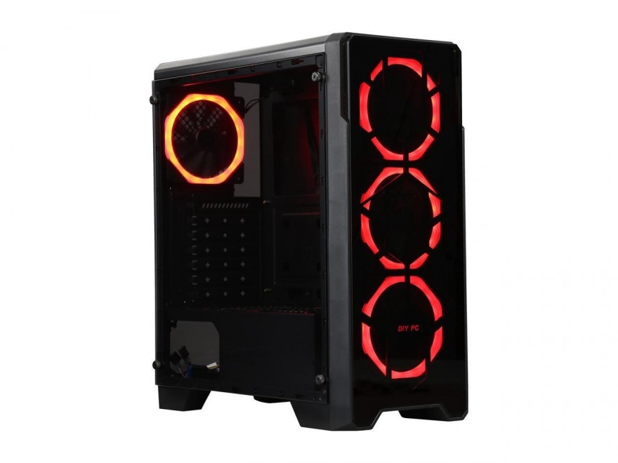 DIYPC Crystal-P3-RGB Black Dual USB3.0 Steel/ Tempered Glass ATX Mid Tower Gaming Computer Case w/Tempered Glass Panel (Front and Left Side) and Pre-Installed 4 x RGB Ring Fans (7 Different Color in 3 Mode Control)