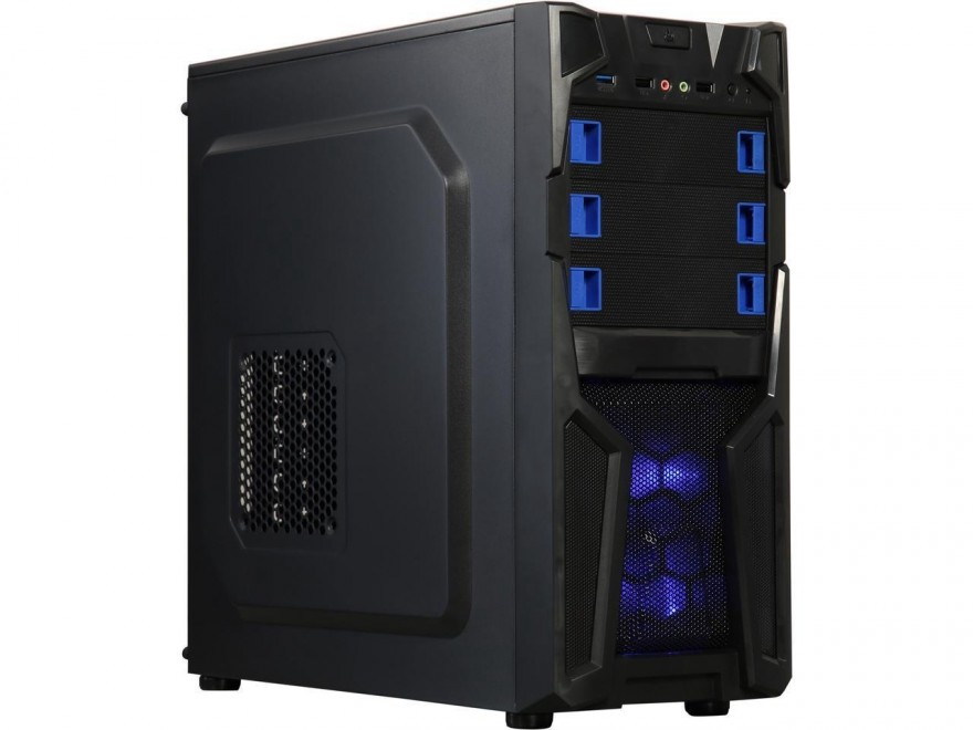 DIYPC Solo-T2-BK Black USB 3.0 ATX Mid Tower Gaming Computer Case with 2 x Blue Fans (1 x 120mm LED fan x front, 1x120mm fan x rear) Pre-installed