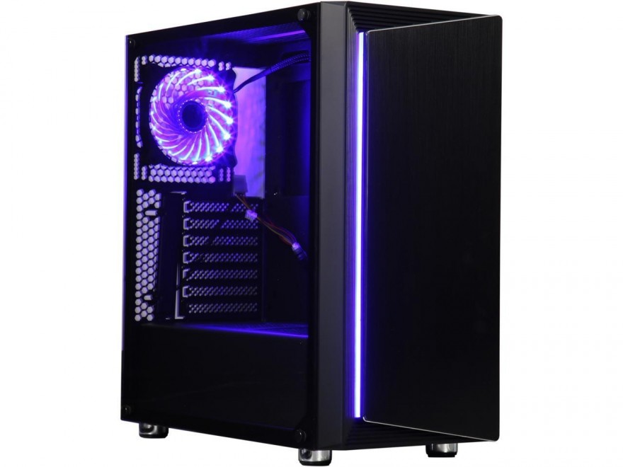 DIYPC DIY-Line-RGB Black Dual USB3.0 ATX Mid Tower Gaming Computer Case w/Tempered Glass Panel and Integrated RGB strip/Pre-Installed RGB LED Fan