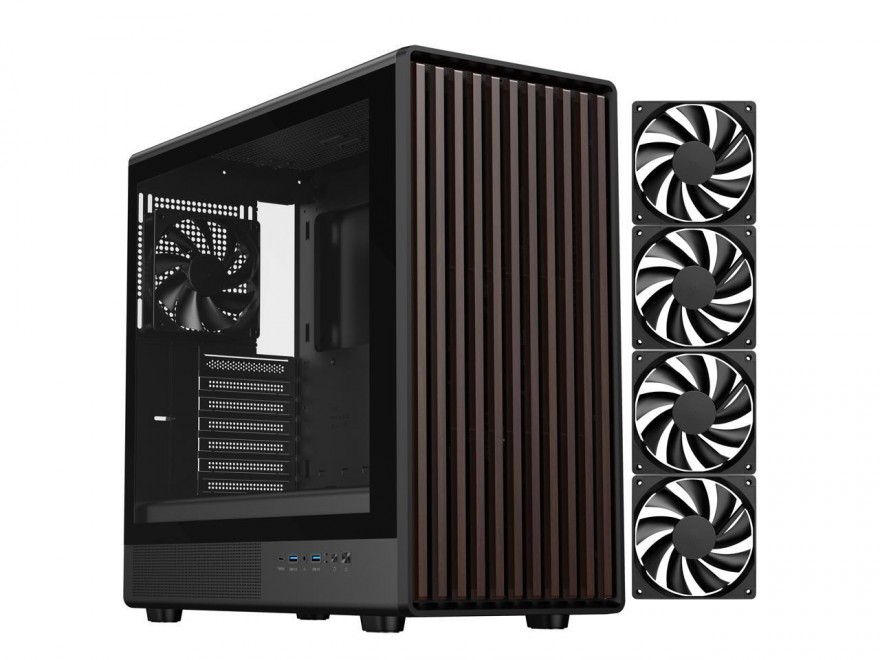 DIYPC DIY-ATX08-Wood Black USB3.0 / Type C ATX Mid Tower Gaming Computer Case w/ Tempered Glass Side Panel and Walnut Wood Front Panel