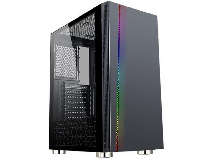 DIYPC DIY-D2-RGB Black USB3.0 Steel/ Tempered Glass ATX Mid Tower Gaming Computer Case w/Tempered Glass Panel and Addressable RGB LED Strip