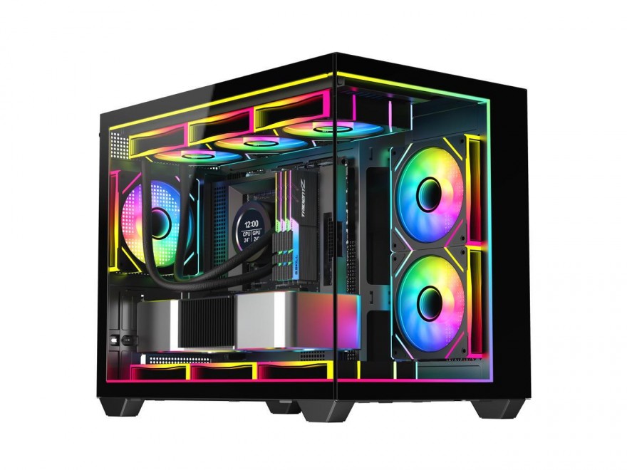 DIYPC IDX4-MicroATX-ARGB Black USB3.0 / Type C Micro ATX Tower Gaming Computer Case w/ Tempered Glass and ARGB PWM Fans Pre-Installed