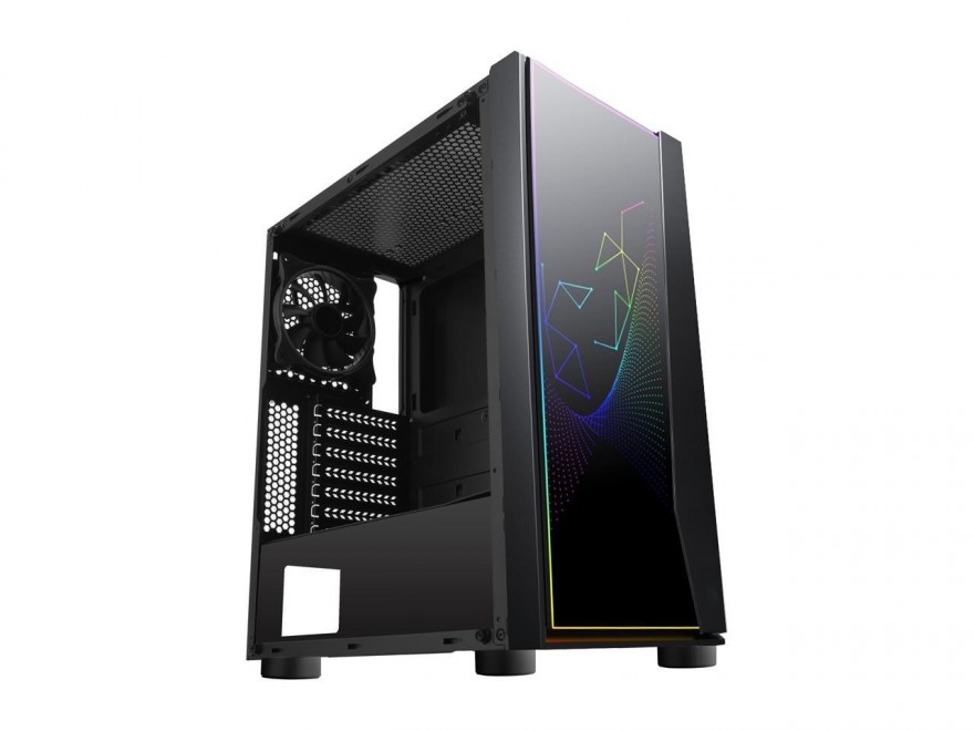 DIYPC Mirage-ARGB Black USB3.0 Steel/ Tempered Glass ATX Mid Tower Gaming Computer Case w/ Full-Sized Tempered Glass Panel Addressable ARGB LED Graphics and Pre-Installed Addressable ARGB LED Ring Fan