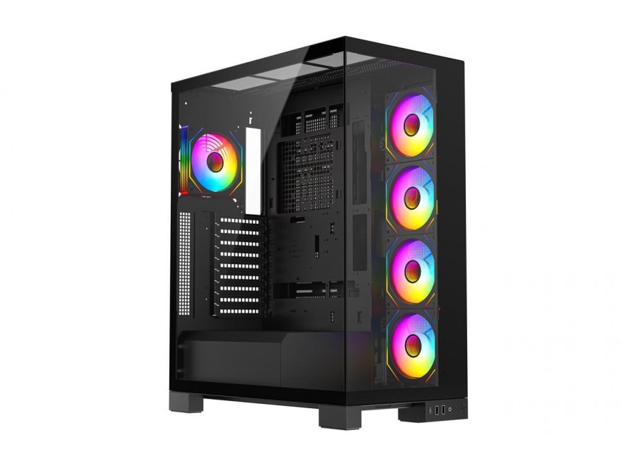 DIYPC Vanguard-F2-Pro Black Dual USB3.0 and Type C Tempered Glass ATX Full Tower Gaming Computer Case w/ 5 x 120mm ARGB PWM Fans Pre-Installed