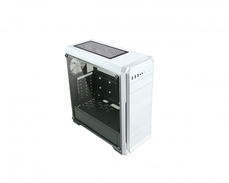 DIYPC DIY-A1-W White Tempered Glass USB 3.0 ATX Mid Tower Computer Case with 1 x 120mm Fan x Rear Pre-installed 