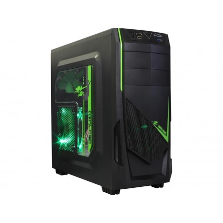 DIYPC Ranger-R8-G Black/Green USB 3.0 ATX Mid Tower Gaming Computer Case with 3 x Green Fans (1 x 140mm LED Fan x side, 1x120mm LED Fan x front, 1 x 120mm fan x rear)