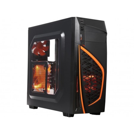 DIYPC Zondda-O Black USB 3.0 ATX Mid Tower Gaming Computer Case with 3 x Orange Fans (1 x 120mm LED Fan x Side, 1 x 120mm LED Fan x Front, 1 x 120mm Fan x Rear)