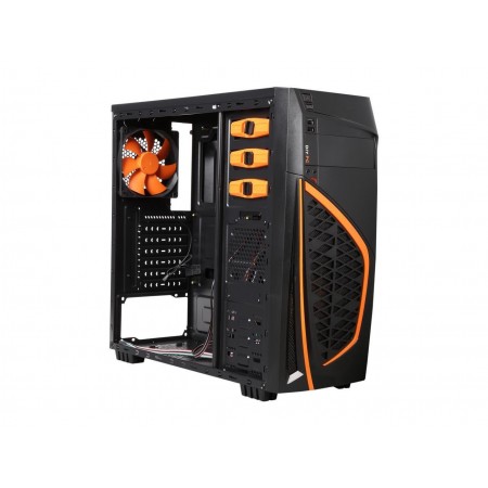 DIYPC Zondda-O Black USB 3.0 ATX Mid Tower Gaming Computer Case with 3 x Orange Fans (1 x 120mm LED Fan x Side, 1 x 120mm LED Fan x Front, 1 x 120mm Fan x Rear)