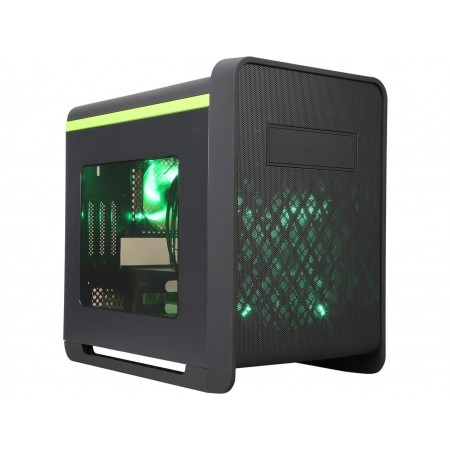 DIYPC Cuboid-G Black USB 3.0 Gaming Micro-ATX Mid Tower Computer Case w/ 1 x 140mm LED Green Fan x Front, 1 x 120mm LED Green Fan x Rear
