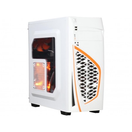 DIYPC Zondda-W White USB 3.0 ATX Mid Tower Gaming Computer Case with 3 x Orange Fans (1 x 140mm LED Fan x Side, 1 x 120mm LED Fan x Front, 1 x 120mm Fan x Rear)