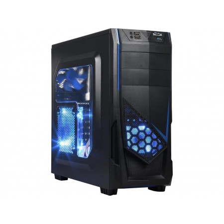 DIYPC Ranger-R5-B Black USB 3.0 ATX Mid Tower Gaming Computer Case with 3 x Blue Fans (1 x 120mm LED Fan x side, 1 x 120mm LED Fan x front, 1 x 120mm fan x rear)