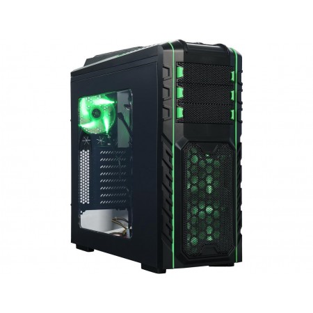 DIYPC Skyline-06-WG Black/Green Dual USB 3.0 ATX Full Tower Gaming Computer Case with 5 x 120mm Green Fans, Hot Swap Docking