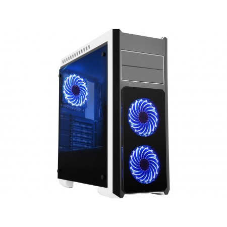 DIYPC DIY-TG8-BW Black Dual USB3.0 Steel/ Tempered Glass ATX Mid Tower Gaming Computer Case w/Tempered Glass Panels (Front, Top and Both Sides) and Pre-Installed 3 x Blue 33LED Light Fan