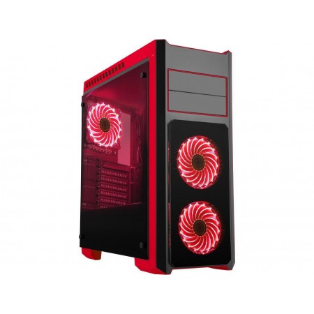 DIYPC DIY-TG8-BR Black/Red Dual USB3.0 Steel/ Tempered Glass ATX Mid Tower Gaming Computer Case w/Tempered Glass Panels (Front, Top and Both Sides) and Pre-Installed 3 x Red 33LED Light Fan