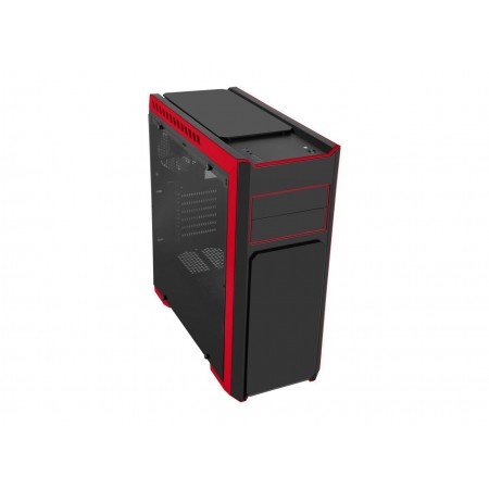 DIYPC DIY-TG8-BR Black/Red Dual USB3.0 Steel/ Tempered Glass ATX Mid Tower Gaming Computer Case w/Tempered Glass Panels (Front, Top and Both Sides) and Pre-Installed 3 x Red 33LED Light Fan