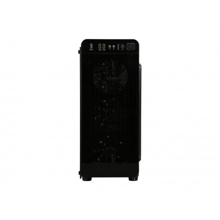 DIYPC VisionII-BL Black USB3.0 Steel / Tempered Glass ATX Mid Tower Gaming Computer Case w/ Tempered Glass Panels (Front and Left Side), 4 x Blue 33LED Light Fan (Pre-Installed)