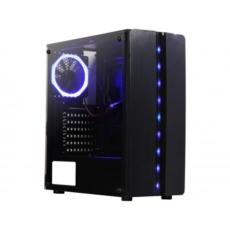 DIYPC Diamond-F1 Black USB3.0 Steel/ Tempered Glass ATX Mid Tower Gaming Computer Case w/Tempered Glass Side Panel, 1 x Blue LED Ring Fan x Rear (Pre-Installed)