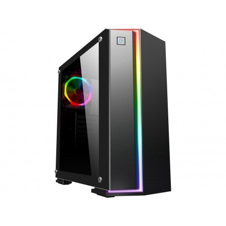 DIYPC Rainbow-Flash-V2 Black Dual USB3.0 Steel/ Tempered Glass ATX Mid Tower Gaming Computer Case w/Tempered Glass Panel and Addressable RGB Strip and Pre-Installed 1 x RGB Addressable Ring Fan (7 Different Color in 3 Mode Control)