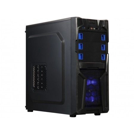 DIYPC Solo-T2-BK Black USB 3.0 ATX Mid Tower Gaming Computer Case with 2 x Blue Fans (1 x 120mm LED fan x front, 1x120mm fan x rear) Pre-installed