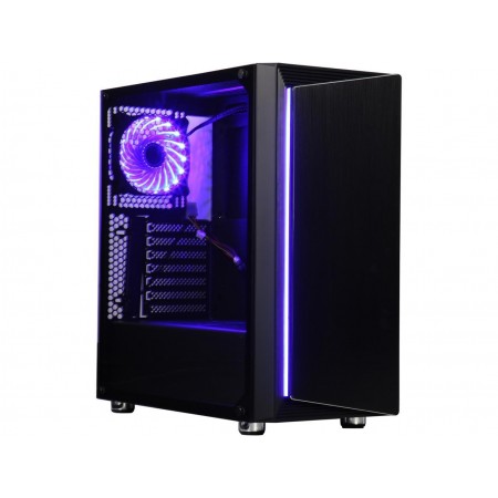 DIYPC DIY-Line-RGB Black Dual USB3.0 ATX Mid Tower Gaming Computer Case w/Tempered Glass Panel and Integrated RGB strip/Pre-Installed RGB LED Fan