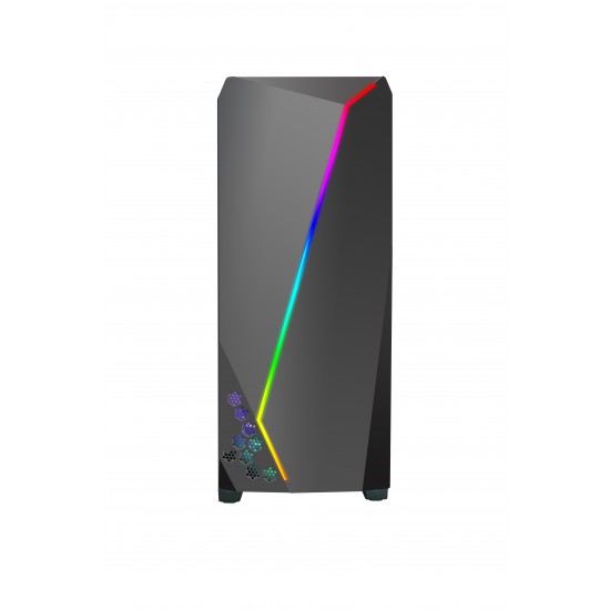 DIYPC S2-BK-RGB Black USB3.0 Steel/ Tempered Glass ATX Mid Tower Gaming Computer Case w/Tempered Glass Panel and Addressable RGB LED Strip